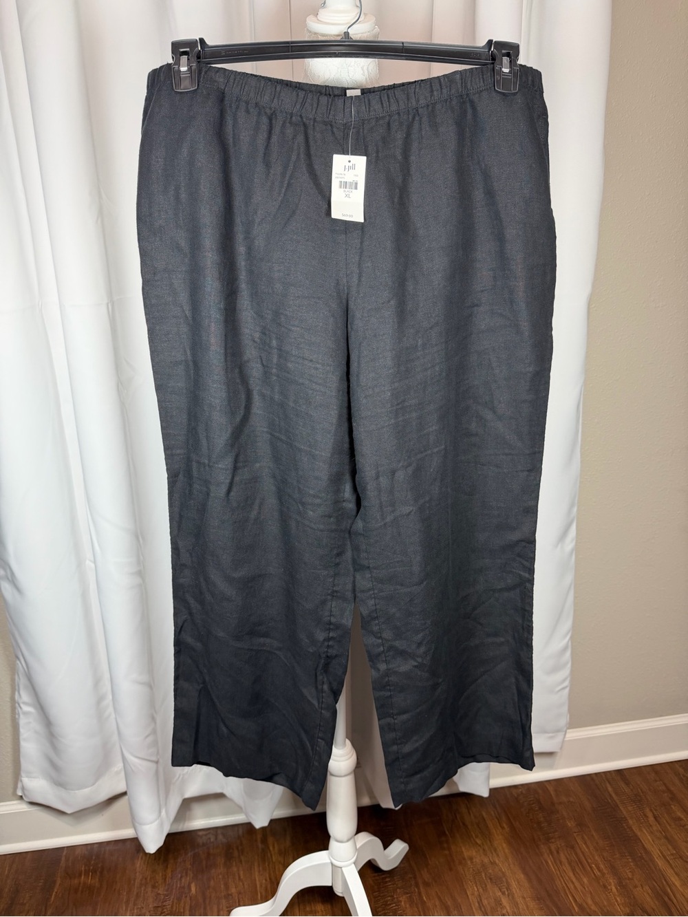 J.Jill 100% Linen Pants Womens XL Black NWT Pull On Elastic Waist Wide Leg